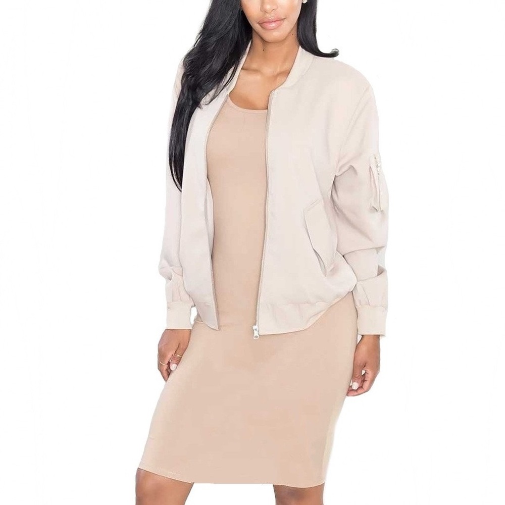 Bombshell Canvas Bomber Jacket - Beige